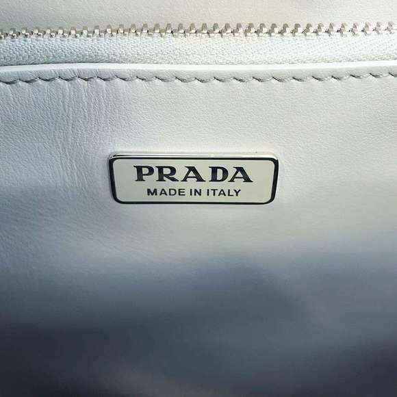 Prada Logo Brushed Leather Handbag Light Blue - Picture 13 of 14